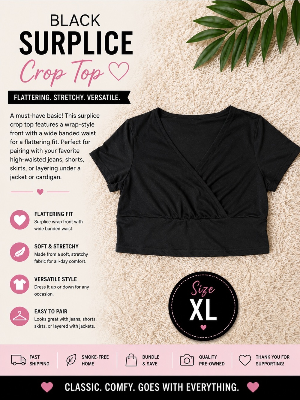 Black Surplice Crop Top XL